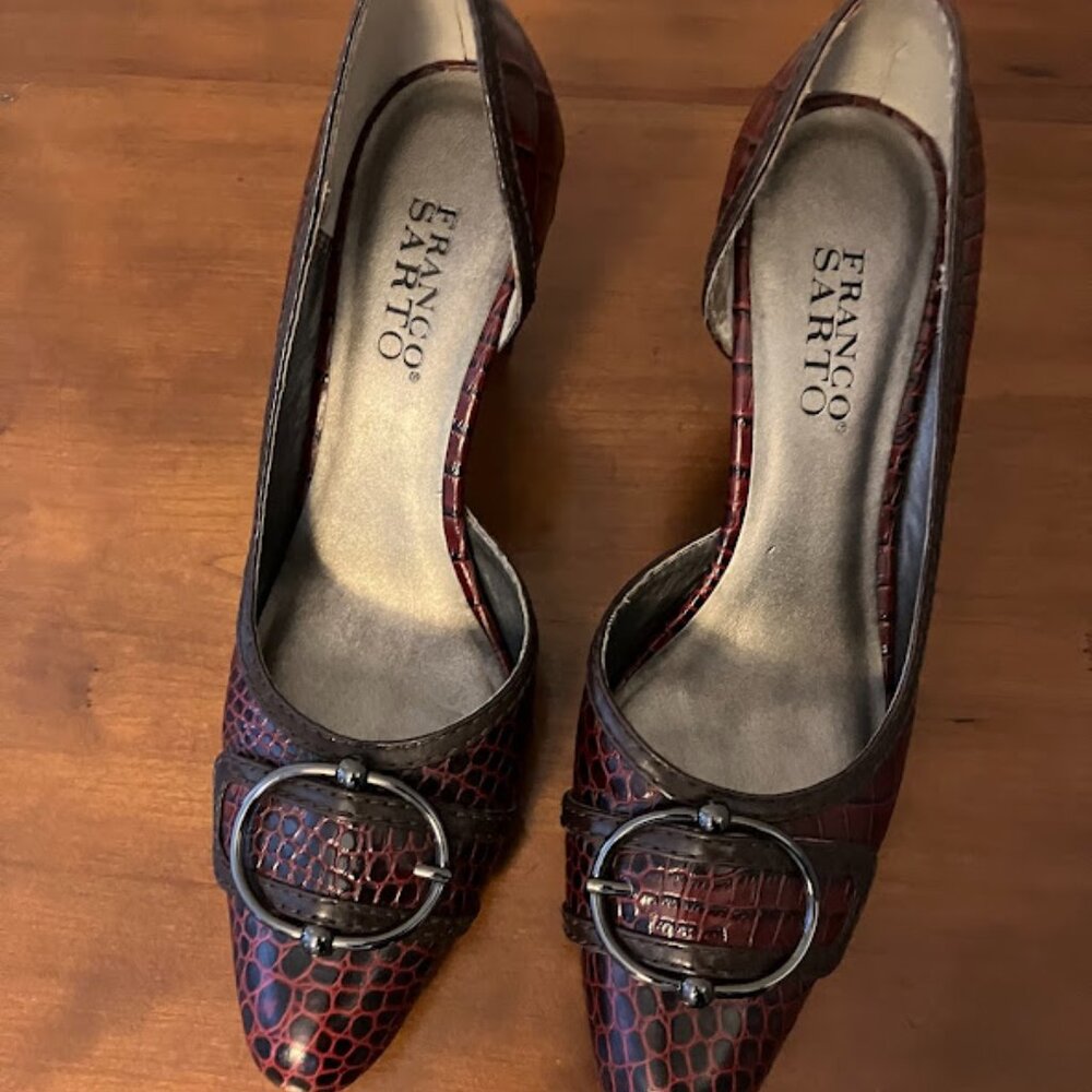Franco Sarto Leather Snakeskin Burgundy Heels Size 8M L-IOTA - Picture 3 of 9